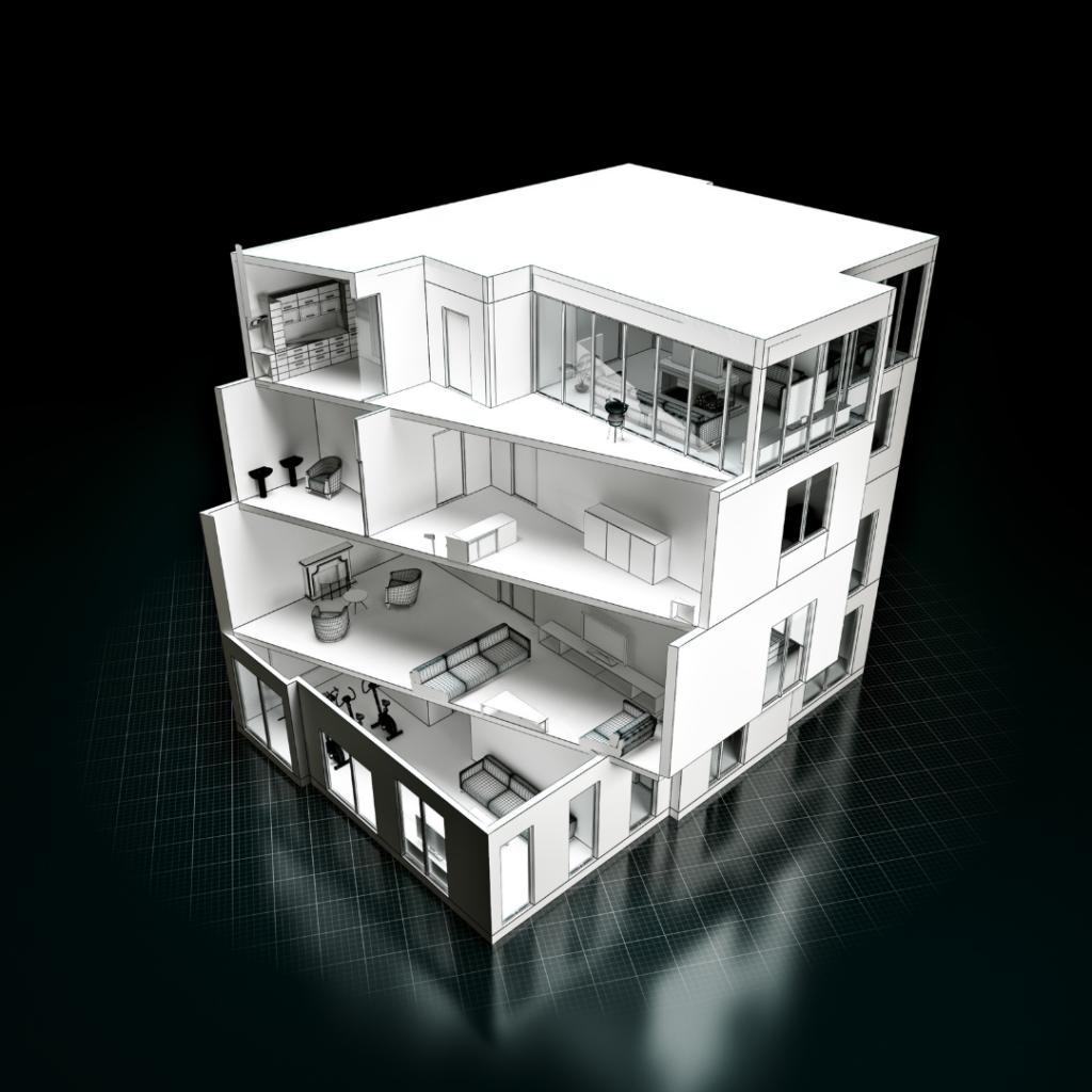 3D rendering of a house.