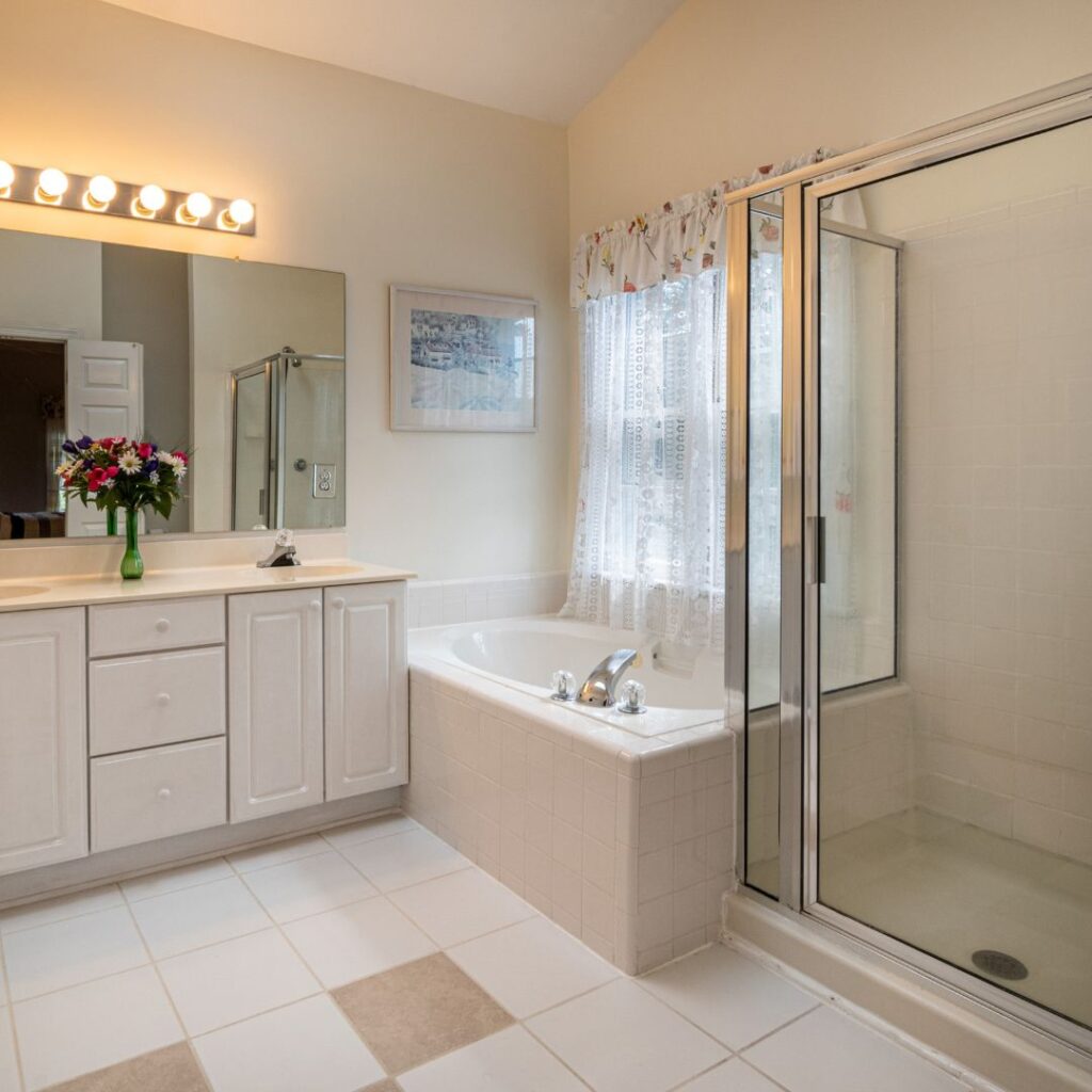 bathroom sink, tub, and shower