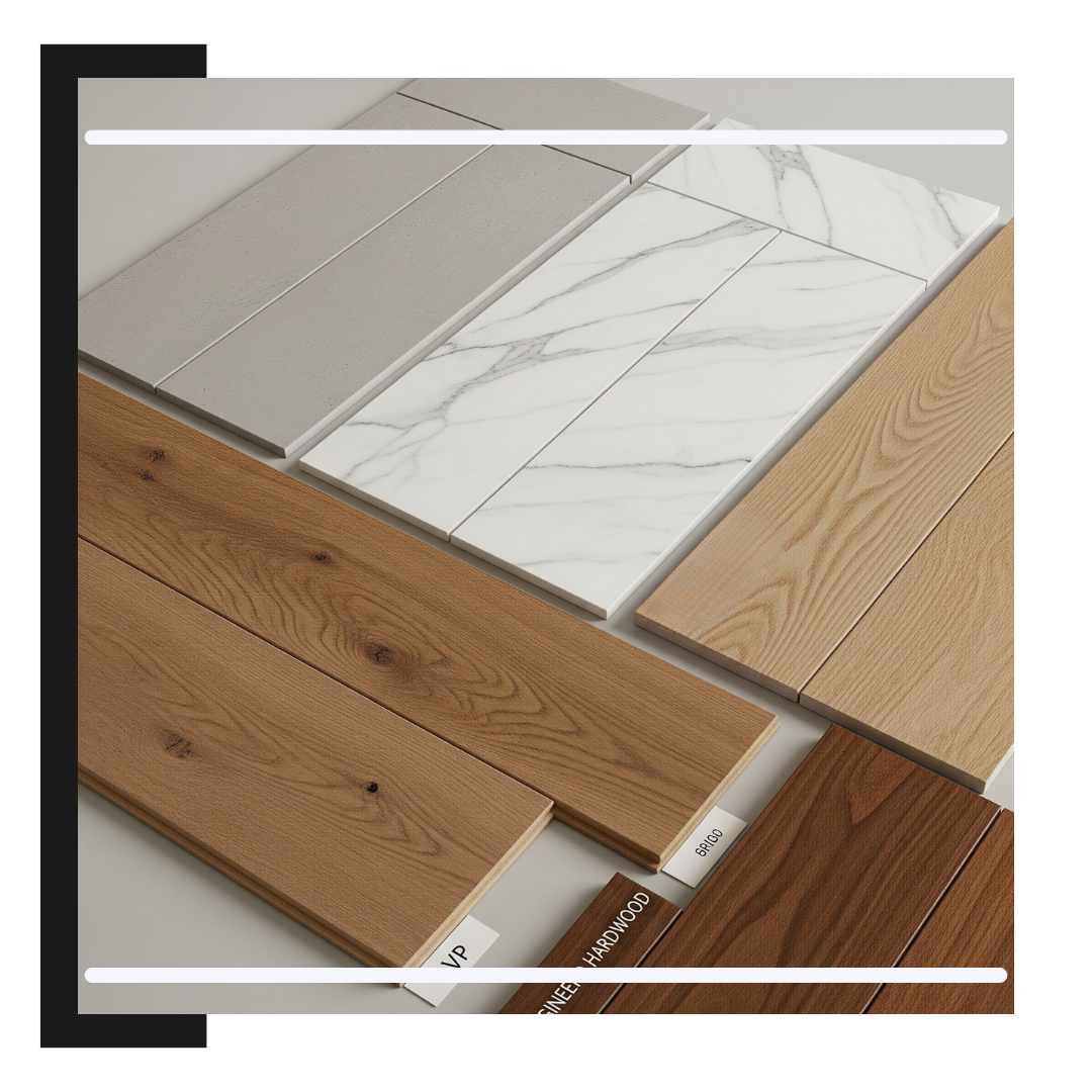 close-up, top-down view of various high-quality kitchen flooring samples