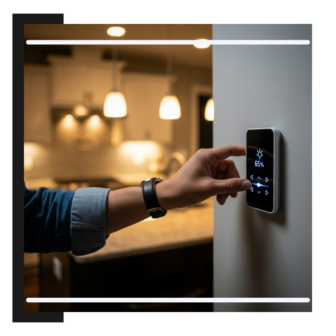 hand adjusting a modern smart dimmer switch